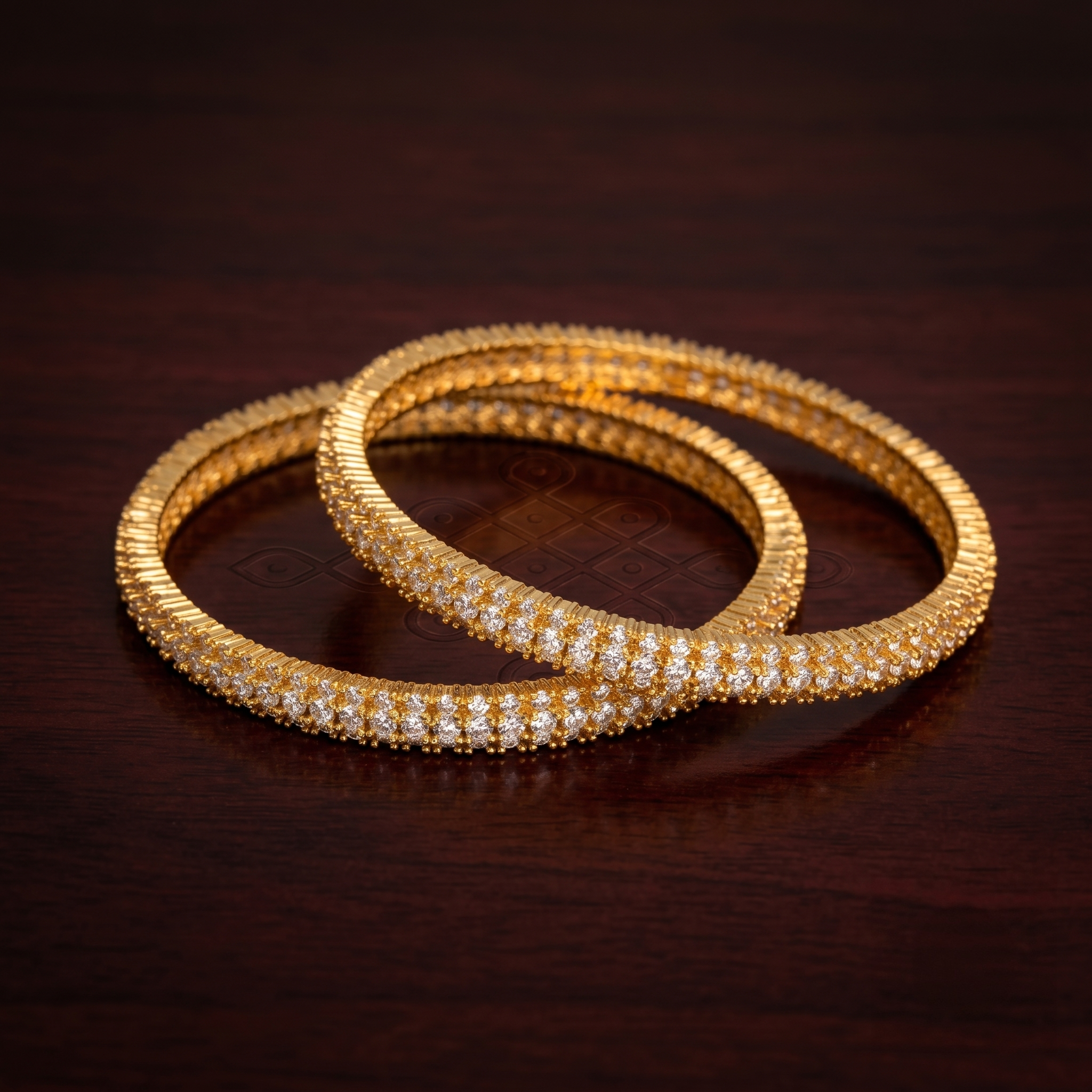 Three Line Gold Plated AD Bangle close-up view - Avalna